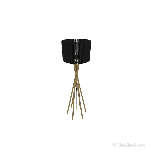Elegant Modern Black Lampshade Floor Lamp With Golden Tripod Metal Stand 3d model 