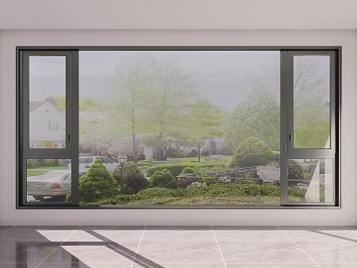 Modern Casement Window With Sleek Aluminum Frame And Garden View In Home Living Room 3d model