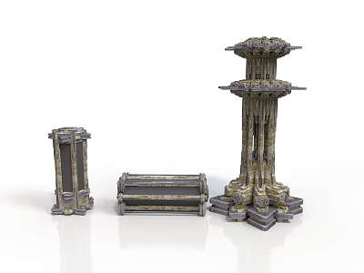 Ornate Scene Building Components Featuring Tall Pillar Short Column And Horizontal Base 3d model