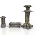Ornate Scene Building Components Featuring Tall Pillar Short Column And Horizontal Base 3d model