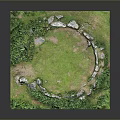 Ancient Stone Circle Structure Model With Green Grass And Surrounding Vegetation
