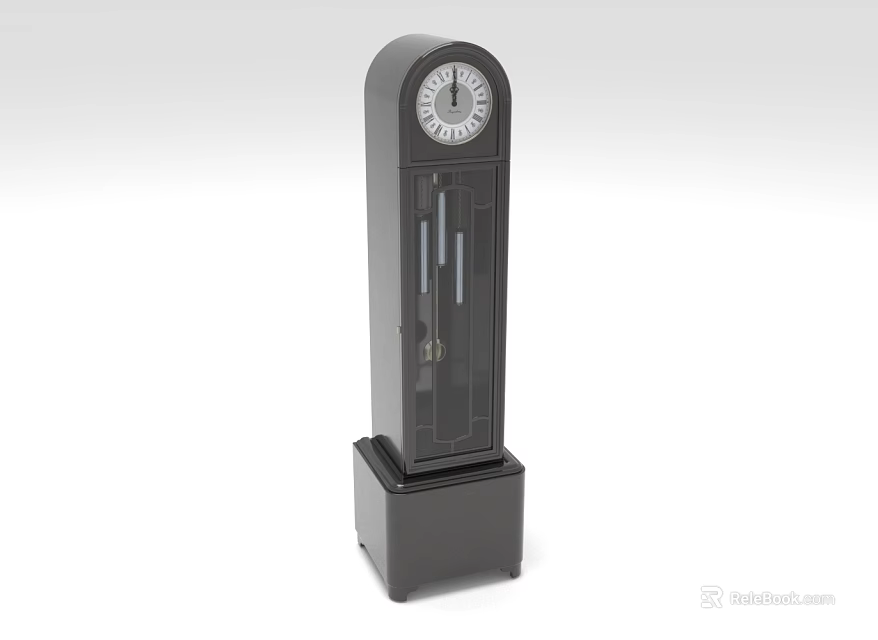 Elegant Black Grandfather Clock With White Dial Pendulum And Stable Base 3d model 