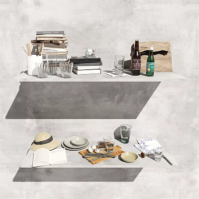 Modern Ornaments Combination Desktop Ornaments Glass Bottle Book Pen Chopping Board Garlic 3d model