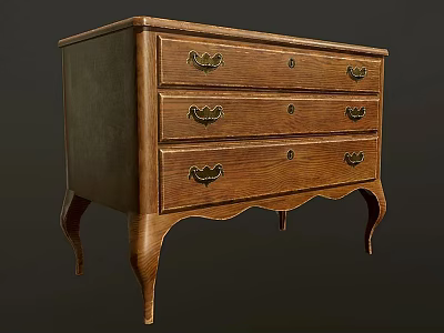 Vintage Wooden Console Table With Three Drawers Metal Handles And Curved Legs 3d model