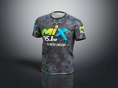 Colorful Hexagon Pattern T shirt With Mix 95.1 FM The New Expression Design 3d model