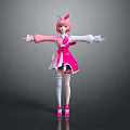 Cute Child Cartoon Girl in Pink Dress with Cat Ears and Outstretched Arms