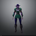 Elf Woman with Purple Hair Pointed Ears Wearing Green Armor and Blue Pants