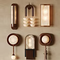 Stylish Modern Wall Lamps with Wooden Frames Marble Shades and Tassel Details