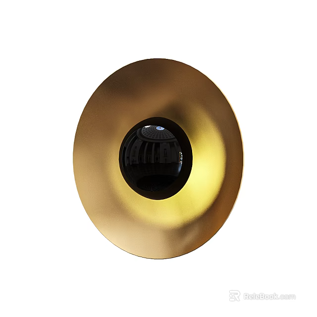 Stylish Golden Round Wall Lamp With Black Center And Reflective Metallic Surface Design 3d model 