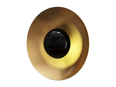 Stylish Golden Round Wall Lamp With Black Center And Reflective Metallic Surface Design 3d model