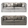 Cozy Modern Grey Fabric Two-Seater Sofa With Brown And Purple Cushions