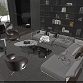 Modern Beige Sofa and Coffee Table Set with Brown Accent Chairs Decorative Pillows and Plants