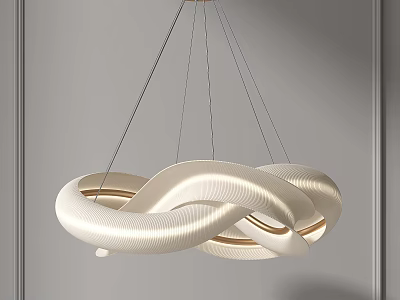 Modern Curved White Chandelier Design With Hanging Structure And Soft Lighting 3d model