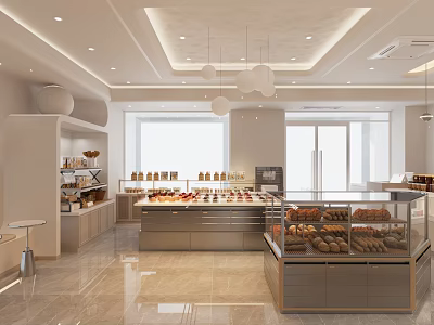 Bright Modern Dessert Shop Interior With Glass Display Cases And Fresh Pastries 3d model