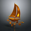 Golden Sailboat Weather Vane With Directional Arrows And Decorative Design
