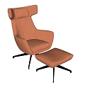 Modern Brown Fabric Armchair With High Backrest Ottoman And Black Metal Legs