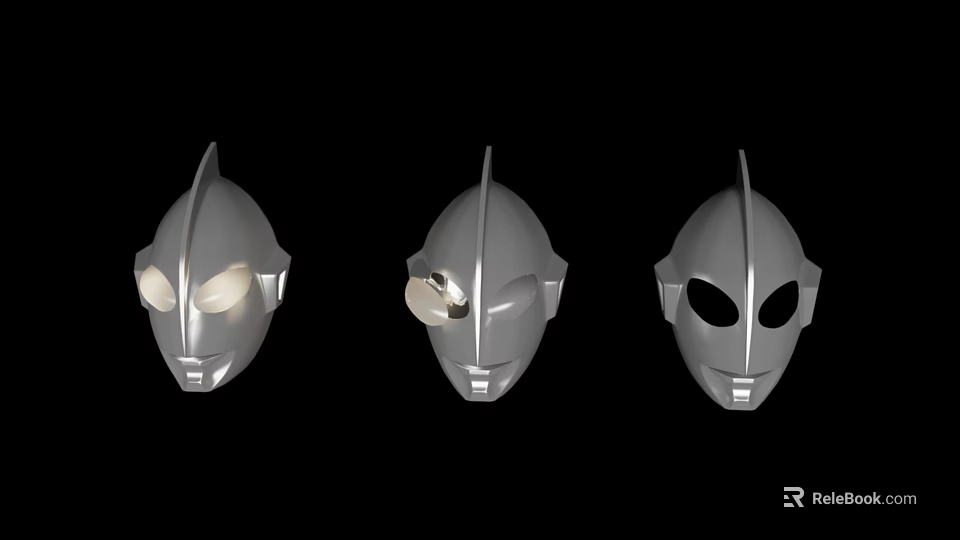 Stylish Silver Ultraman Helmet Set With Three Varied Eye Designs 3d model 