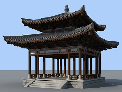Traditional Chinese Pavilion With Multi Tiered Roof Wooden Columns And Stone Steps 3d model