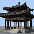 Traditional Chinese Pavilion With Multi Tiered Roof Wooden Columns And Stone Steps