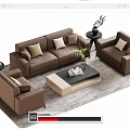Modern Brown Sofa and Coffee Table Set in Living Room with Side Table Decor 3d model