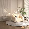 Modern Pantry Interior Design With Cozy Chair Round Rug Glass Side Table And Potted Plant