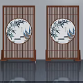 Traditional Chinese Hinged Doors With Bamboo Patterns And Circular Decorative Panels 3d model
