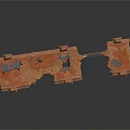 Ruined Industrial Scene Structure With Stone Platforms Pillars Metal Scaffolding And Mechanical Parts