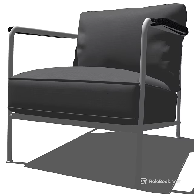 Modern Single Sofa With Black Cushion Metal Frame And Armrest Design 3d model 