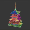 Traditional Red Multi tiered Pagoda With Black Roof And Golden Spire