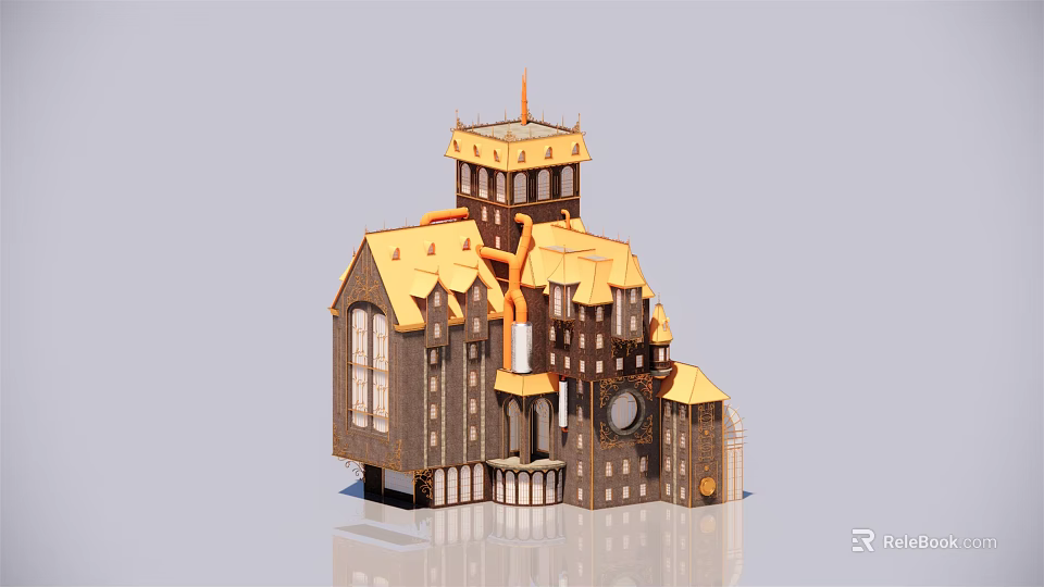 Ancient Architecture Model Showcasing Tower Spire Ornate Roof And Classic Windows 3d model 