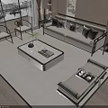 Modern Beige Sofa and Coffee Table Set with Throw Pillows Floor Lamp Window View and Rug 3d model