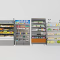 Commercial Display Refrigerators And Freezers Stocked With Fresh Fruits Vegetables Beverages And Dairy Products