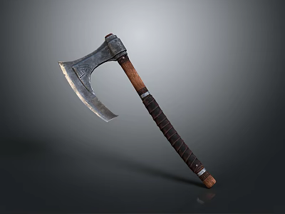 Handcrafted Axe With Sharp Metal Blade And Wooden Leather Wrapped Handle 3d model