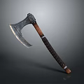Handcrafted Axe With Sharp Metal Blade And Wooden Leather Wrapped Handle