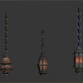 Three Ornate Vintage Pendant Lamps With Hanging Chains And Diverse Shapes