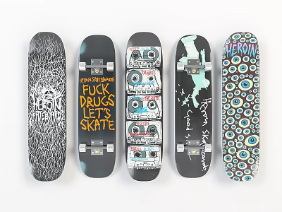 Unique Skateboard Decks With Creative Graphic Designs And Artistic Patterns 3d model
