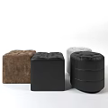 Button Tufted Leather Sofa Stools in Square and Round Shapes with Brown Black White Colors 3d model