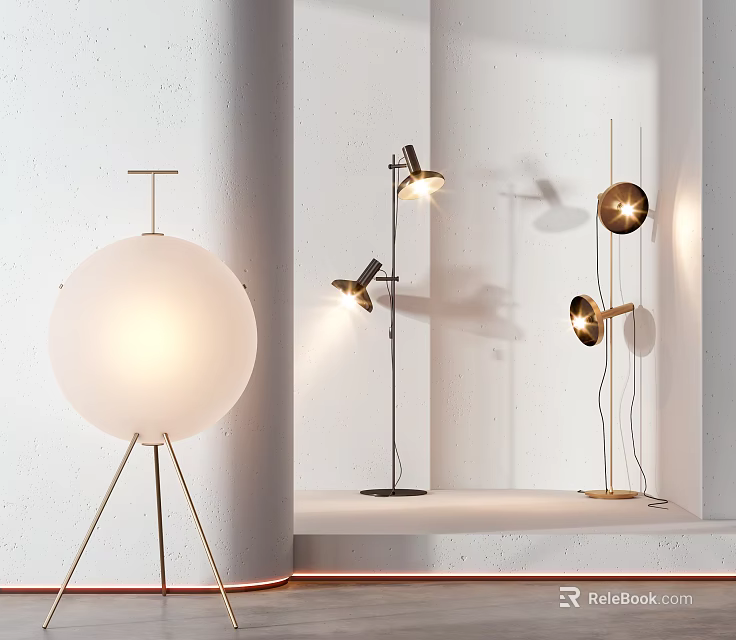Modern Floor Lamps With Spherical Shades Tripod Bases And Adjustable Heads For Interior 3d model 
