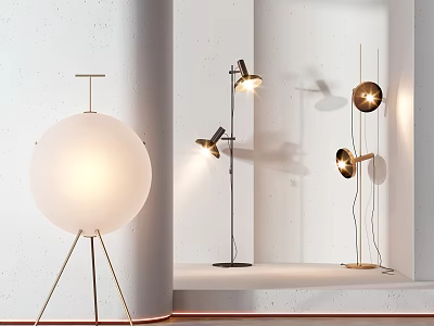 Modern Floor Lamps With Spherical Shades Tripod Bases And Adjustable Heads For Interior 3d model