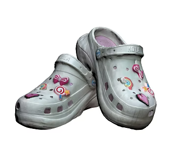 White Clogs Shoes With Colorful Bowknot Candy Patterns And Breathable Design 3d model