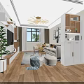 Modern Living and Dining Room Interior With Chandelier Sofa Coffee Table And Wooden Flooring