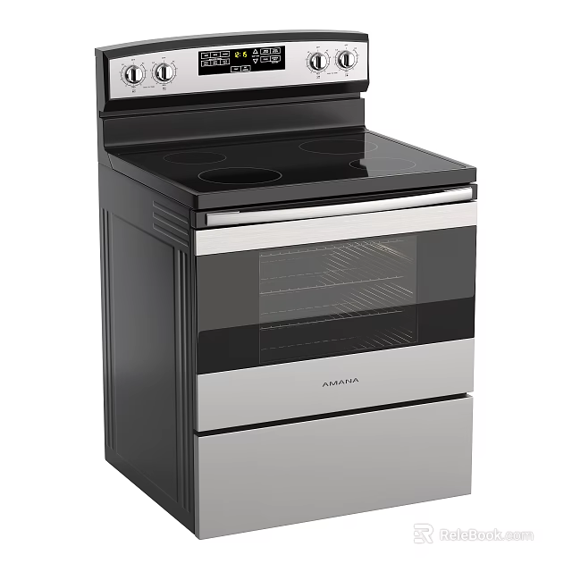 Amana Black and Stainless Steel Electric Kitchen Range Oven with Cooktop 3d model 