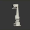 White Industrial Robotic Arm With Extended Arm And Base On Dark Background