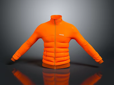 Orange Puffer Jacket With Zipper Closure Warm Lightweight Casual Fashionable Design 3d model