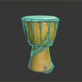 Handcrafted Yellow Household Decorative Drum With White Drumhead Black Ropes And Wooden Base