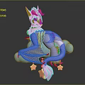 Blue Dragon Game Movie Character With Horns Pink Accents On Cloud Stars Cartoon 3D Model Design