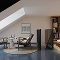 Attic Hotel Guest Room Interior With Sloped Ceiling Window Armchairs Round Side Table And Bookshelf