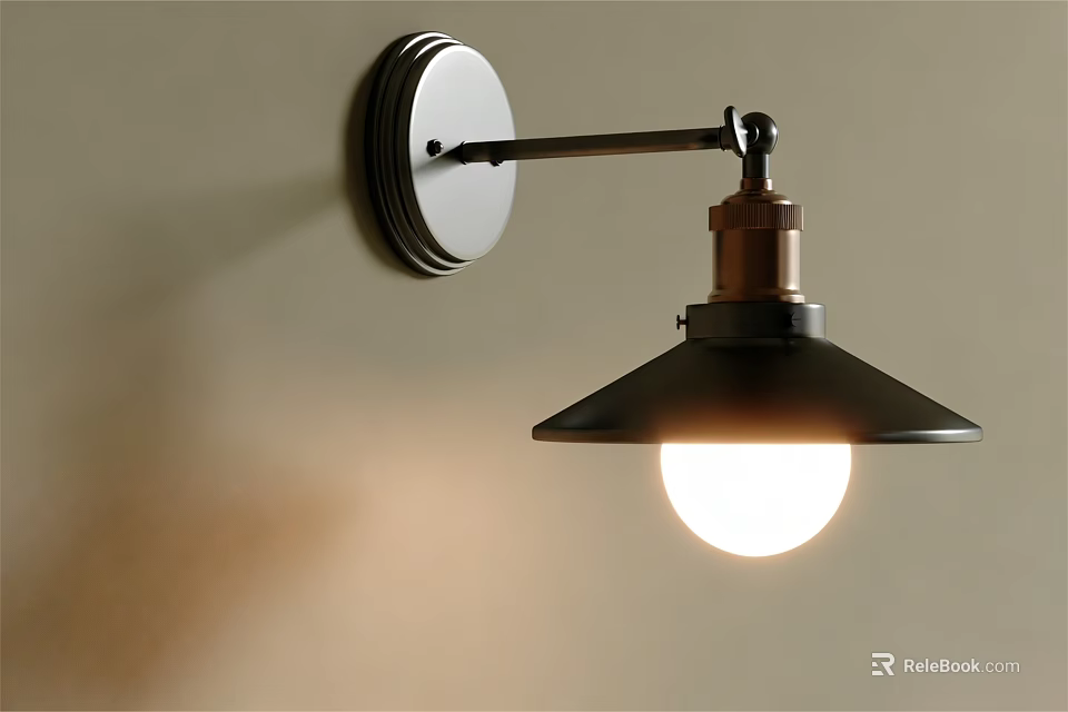 Wall Mounted Modern Wall Lamp With Black Shade Copper Base And Warm Light 3d model 