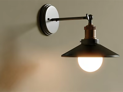 Wall Mounted Modern Wall Lamp With Black Shade Copper Base And Warm Light 3d model