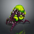 Terrifying Monster Creature With Bulbous Green Head And Purple Spiked Limbs